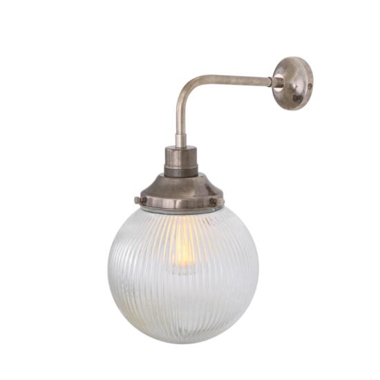 Stanley Small Holophane Glass Globe Wall Sconce 20cm, Antique Silver