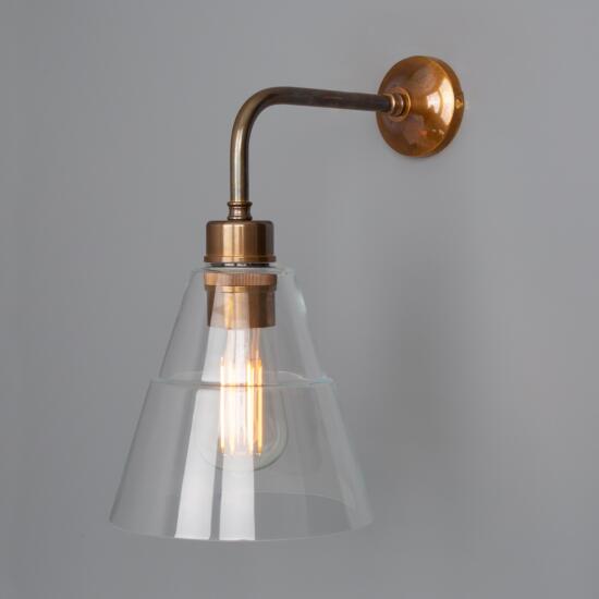 Lyx Clear Glass Cone Modern Wall Sconce, Antique Brass