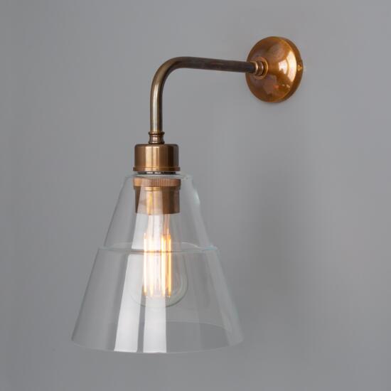 Lyx Clear Glass Cone Modern Wall Light, Antique Brass