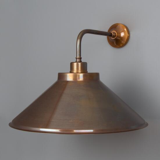 Rio Vintage Wall Light with Brass Cone Shade 38cm, Antique Brass