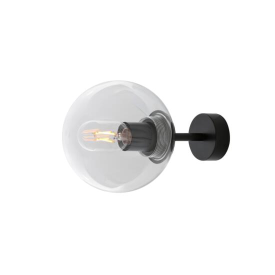 Venice Minimalist Globe Wall Sconce 17cm, Powder Coated Matte Black, Clear Glass