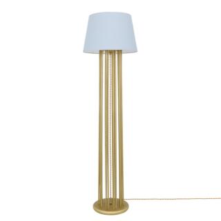 Banjul Brass Hotel Floor Lamp with Grey Fabric Lamp Shade