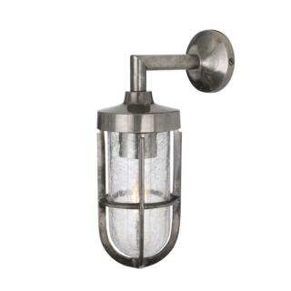 Cladach Brass Well Glass Outdoor Wall Sconce IP65, Antique Silver and Crackled Glass