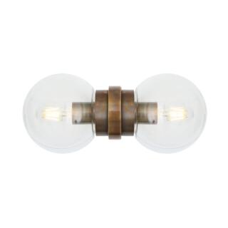 Eske Double Clear / Opal Glass Globe Wall Light, Antique Brass