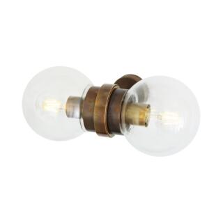 Eske Double Clear / Opal Glass Globe Wall Sconce, Antique Brass