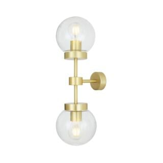 Grange Double Clear / Opal Glass Globe Wall Sconce, Satin Brass