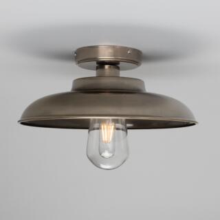 Darya Industrial Brass Ceiling Light IP65, Antique Silver, Clear Glass