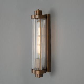Louise Vintage Rippled Clear Glass and Brass Bathroom Wall Light 47cm IP44, Antique Brass