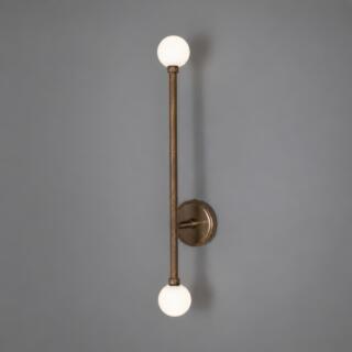 Gunning Double Globe Slim Bathroom Wall Light 71cm IP44, Antique Brass