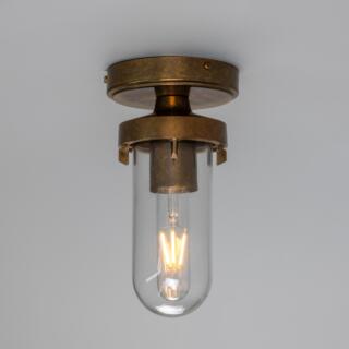 Oregon B Well Glass Ceiling Light IP65, Clear Glass, Antique Brass