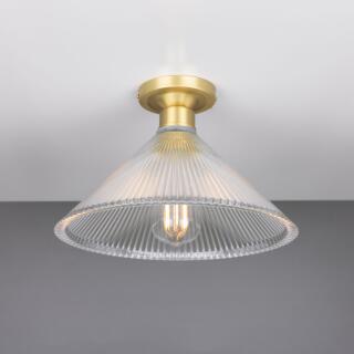 Hanoi Vintage Prismatic Glass Flush Ceiling Light 30cm, Satin Brass