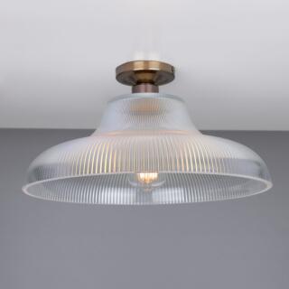 Mono Prismatic Glass Flush Ceiling Light 40cm, Antique Brass