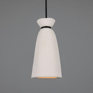 Pando Organic Ceramic Pendant Light 14cm, Matte White Striped, Powder-Coated Matte Black