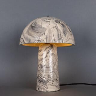 Amanita Small Marbled Ceramic Mushroom Table Lamp, Powder-Coated Matte Black