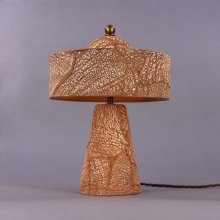 Seville Ceramic Mid-Century Modern Table Lamp, Red Iron, Antique Brass