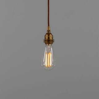 Lome Vintage Bare Bulb Pendant Light, Braided Cable, Antique Brass