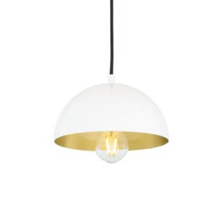 Avon Small Dome Pendant with Brass Interior 20cm, White and Satin Brass Inner