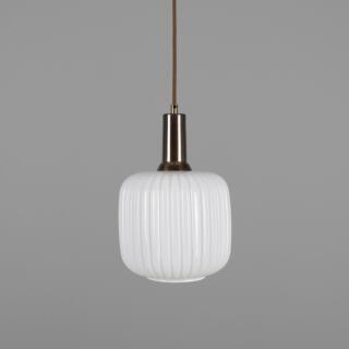 Nahla Reeded Glass and Brass Pendant 20cm, Antique Brass, Opal Glass Shade