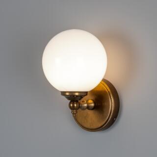 Cloghan Traditional Opal Glass Globe Wall Light, Satin Brass