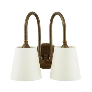 Uppsala Two-Arm Brass Wall Light with Fabric Shades, Antique Brass