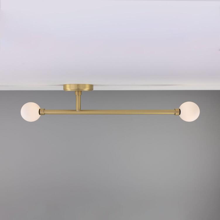 Gunning Double Globe Slim Bathroom Ceiling Light 71cm IP44, Satin Brass