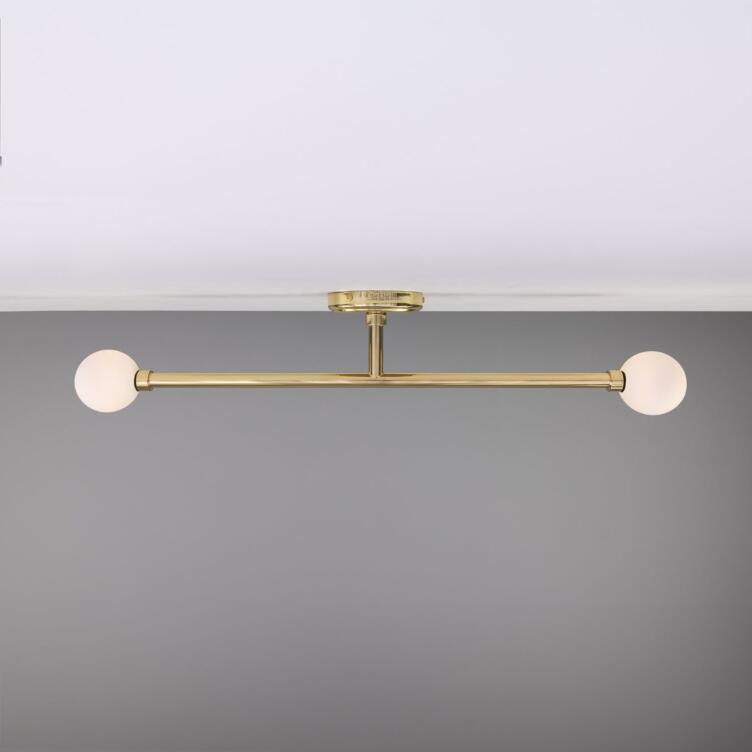 Silverton Double Globe Slim Bathroom Ceiling Light 77cm IP44, Polished Brass