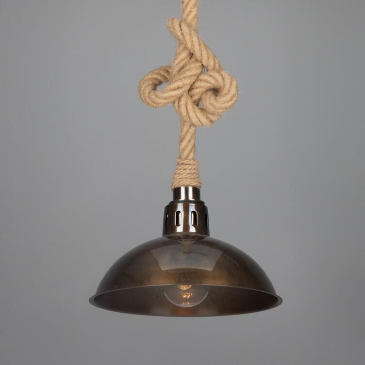 Suspension Tahiti en corde de jute avec abat-jour en laiton vintage 30cm IP65