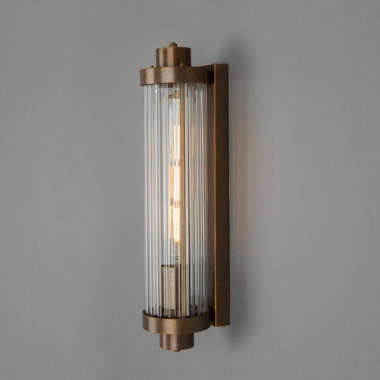 Louise Vintage Rippled Glass and Brass Bathroom Wall Sconce, Antique Brass