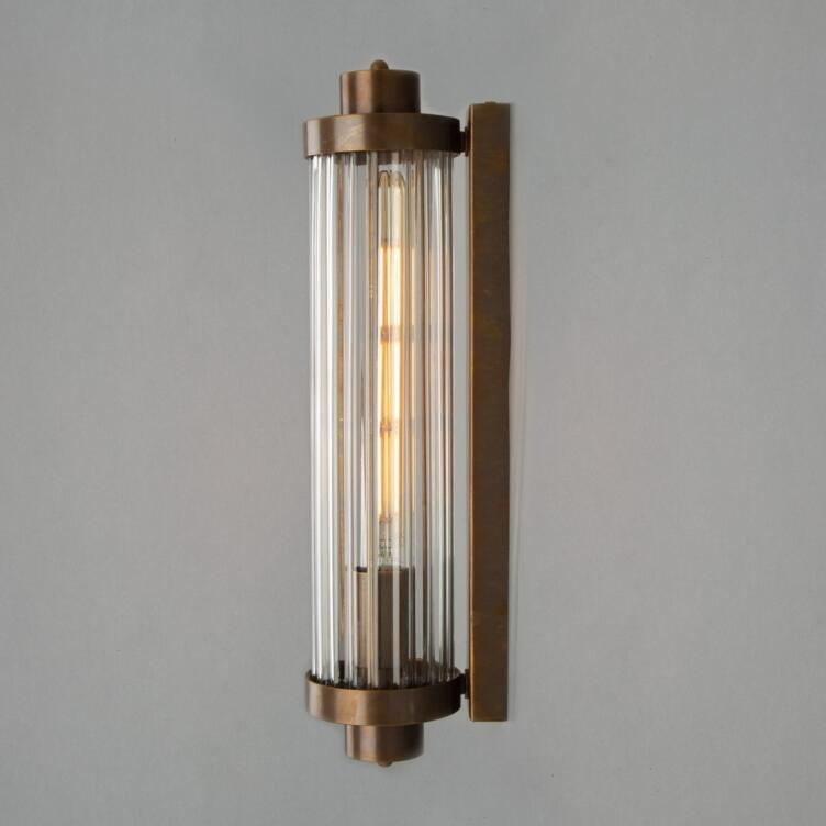 Louise Vintage Rippled Glass and Brass Bathroom Wall Sconce 18.5" IP44 Damp-Rated