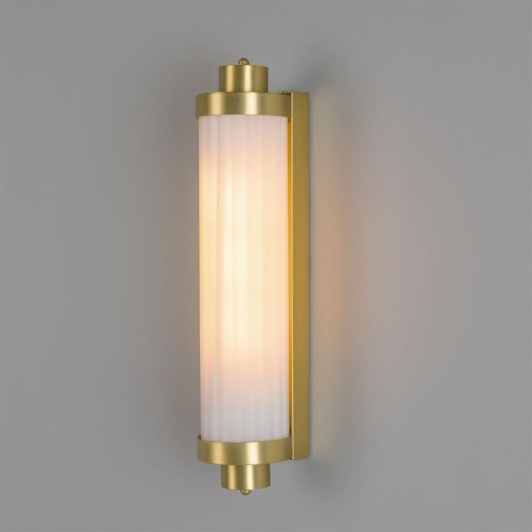 Louise Vintage Rippled Glass and Brass Bathroom Wall Light 47cm IP44, Opal Glass