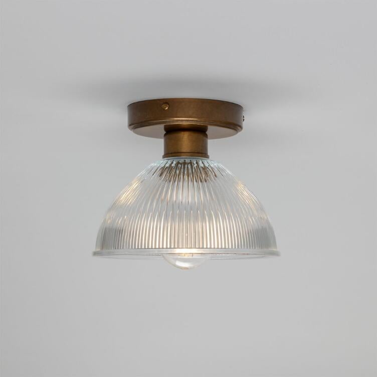 Erbil Prismatic Glass Flush Ceiling Light 7.5", Antique Brass