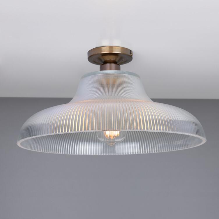 Mono Prismatic Glass Flush Ceiling Light 40cm, Antique Brass