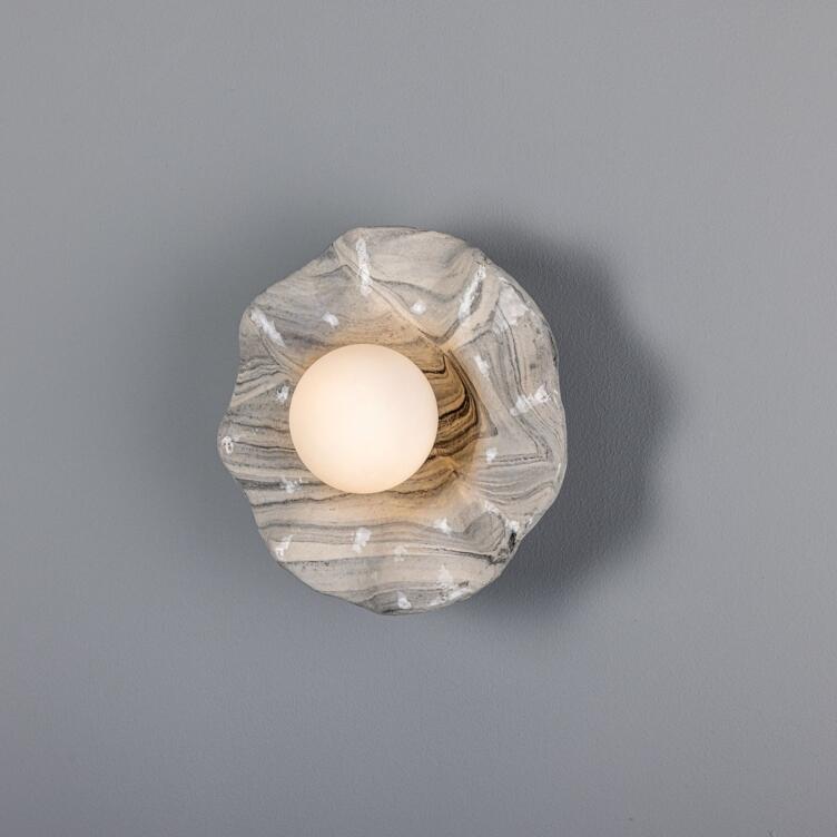 Rivale Bathroom Wall Sconce with Wavy Marbled Ceramic Shade IP44, Powder-Coated Matte Black