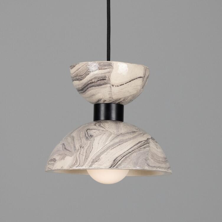 Nakaii Marbled Ceramic Pendant Light 20cm, Powder-Coated Matte Black