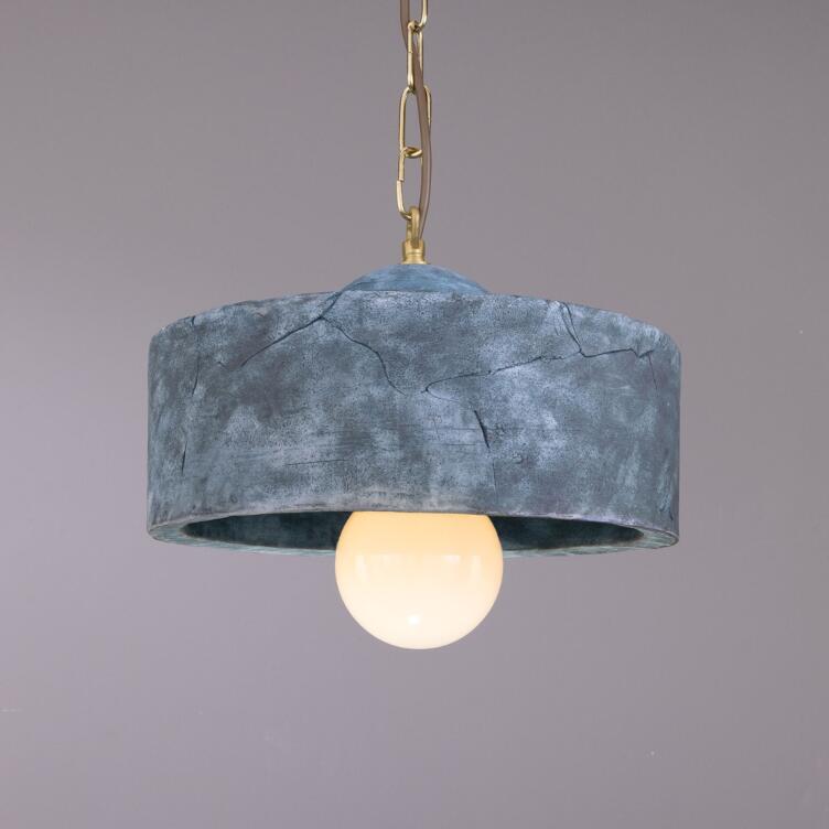 Seville Ceramic Mid-Century Modern Pendant Light, Blue Earth, Satin Brass