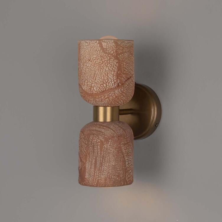 Sakura Double Ceramic and Brass Red Iron Wall Sconce, 12.25" IP20