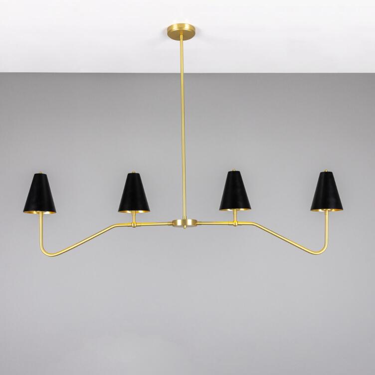 Salvador Island Bar Chandelier with Brass Shades, Satin Brass / Powder-Coated Matte Black