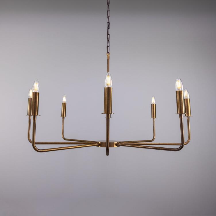 Irvine Modern Brass Chandelier, Eight-Light, Antique Brass