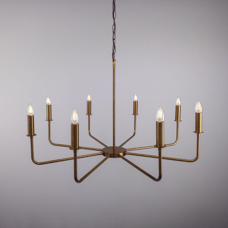 Irvine Modern Brass Chandelier, Eight-Light, Antique Brass