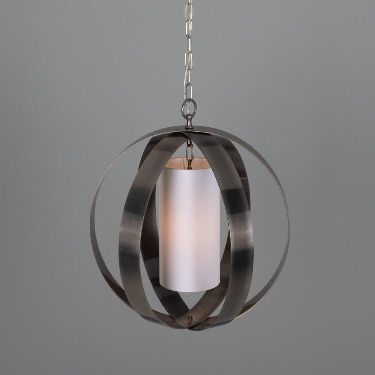 Denton Modern Brass Lantern Pendant 50cm, Antique Silver