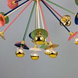 Lustre Spoutnik En Laiton à 12 Bras - Abat-jour Coniques Multicolores - Style Mid-century Moderne - Neuf - 220V