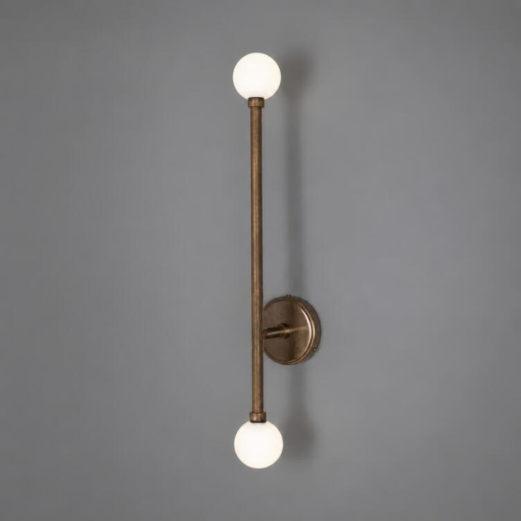 Gunning Double Globe Slim Bathroom Wall Light 71cm IP44, Antique Brass