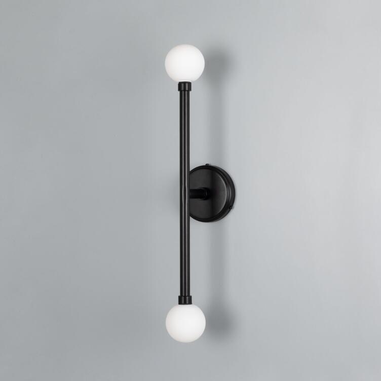 Monto Double Globe Slim Bathroom Wall Sconce 61cm IP44, Powder-Coated Matte Black