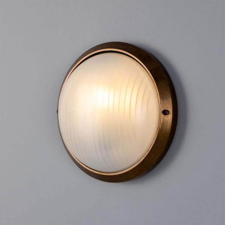 Florina Round Dome Outdoor Wall Light 10.25" IP44, Antique Brass Florina Round Dome Outdoor Wall Light 10.25" IP44, Antique Brass