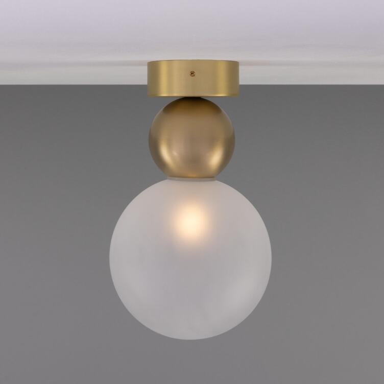 Helena Glass and Brass Ball Ceiling Light 5.9", Satin Brass with Frosted Glass Helena Glass and Brass Ball Ceiling Light 5.9", Satin Brass with Frosted Glass