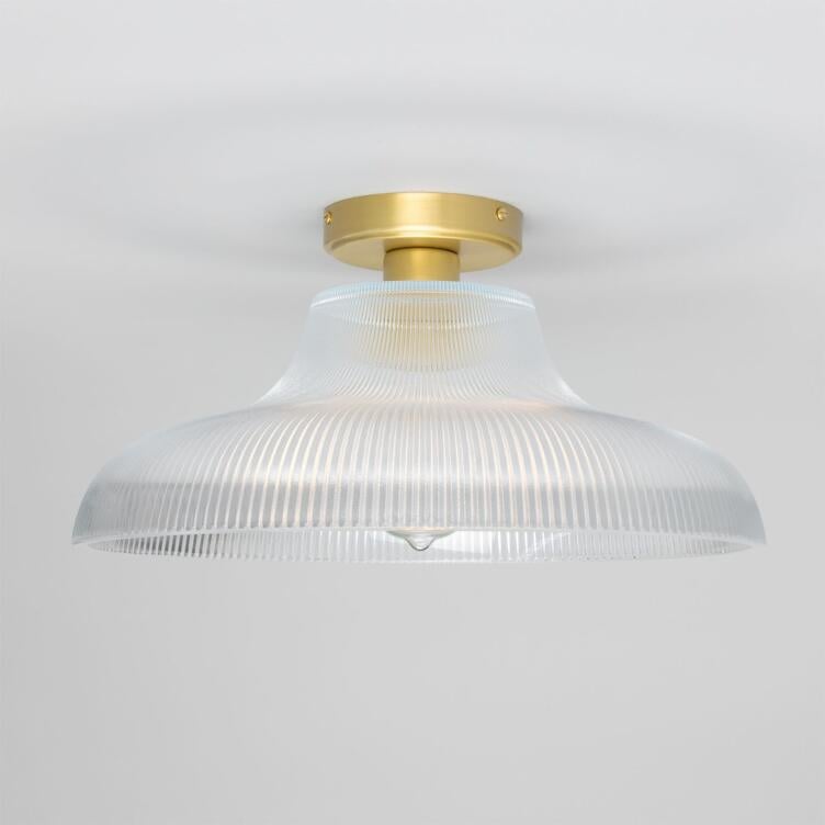 Mono Prismatic Glass Flush Ceiling Light 15.7", Satin Brass Mono Prismatic Glass Flush Ceiling Light 15.7", Satin Brass