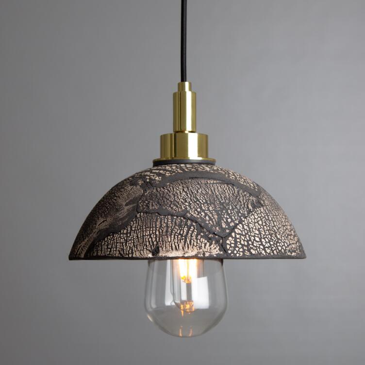 Kingii Ceramic Dome Bathroom Pendant Light 20cm, Black Clay, Polished Brass Kingii Ceramic Dome Bathroom Pendant Light 20cm, Black Clay, Polished Brass