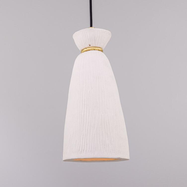 Parva Ceramic Bathroom Pendant Light 5.5", Matte White Striped IP44, Satin Brass Parva Ceramic Bathroom Pendant Light 5.5", Matte White Striped IP44, Satin Brass