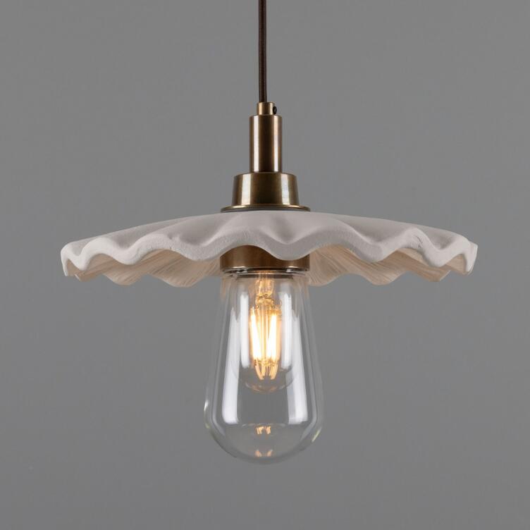 Kirhii Organic Ceramic Bathroom Pendant Light 10.6", Matte White Striped IP44, Antique Brass Kirhii Organic Ceramic Bathroom Pendant Light 10.6", Matte White Striped IP44, Antique Brass