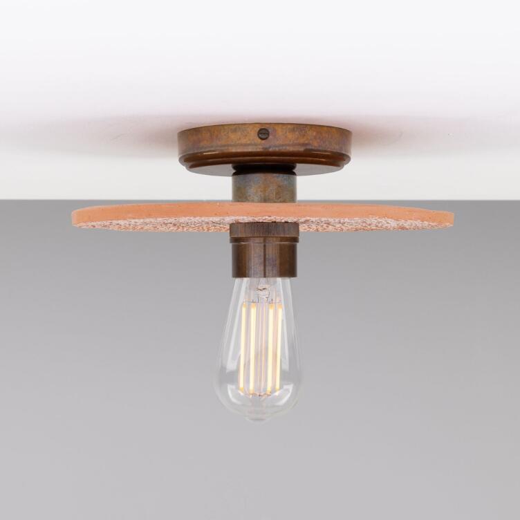 Bog Oak Organic Ceramic Disc Ceiling Light, Red Iron, Antique Brass Bog Oak Organic Ceramic Disc Ceiling Light, Red Iron, Antique Brass